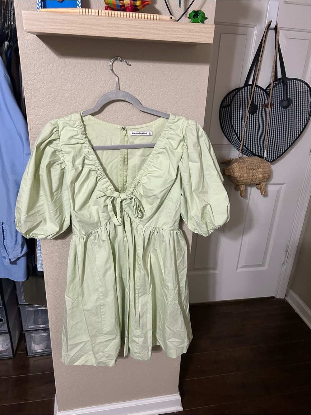 Abercrombie & Fitch Light Green Puff Sleeve Tie-Front Tunic